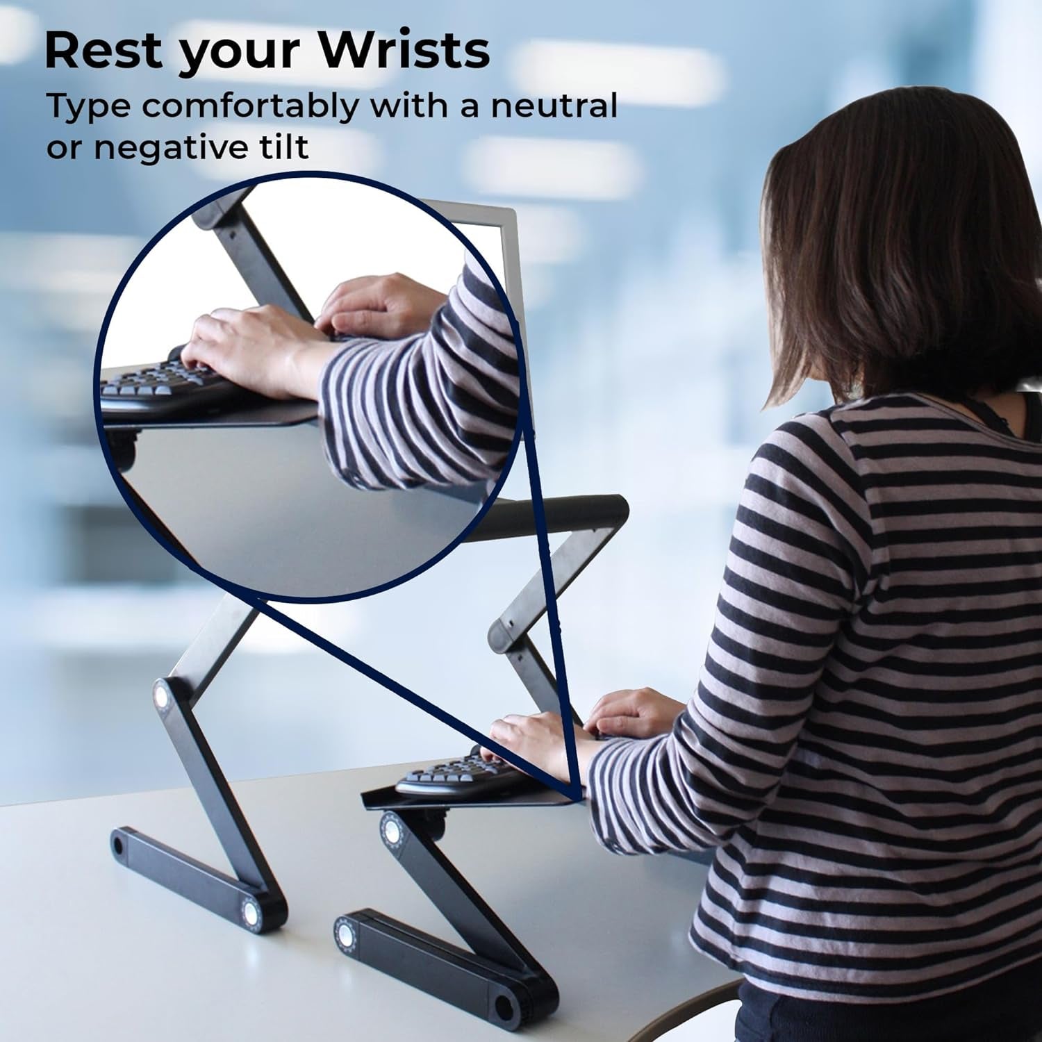 Workez Adjustable Standing Desk Converter W/2 Fans & 3 USB Ports, Sit to Stand Desk Riser Monitor Standing Computer Desk, Height & Angle Negative Tilt