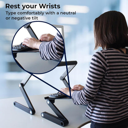 Workez Adjustable Standing Desk Converter W/2 Fans & 3 USB Ports, Sit to Stand Desk Riser Monitor Standing Computer Desk, Height & Angle Negative Tilt