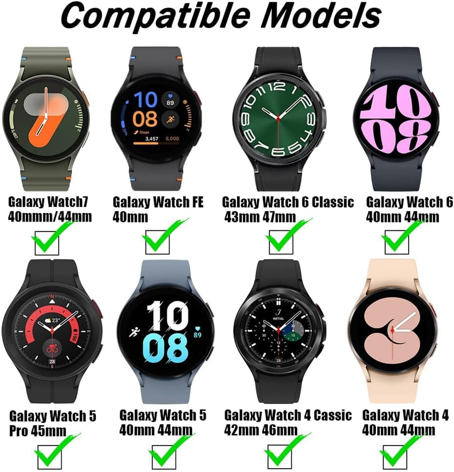 For Galaxy Watch 7/6/5/4/FE 40Mm 44Mm Bands, No Gap Soft Silicone Sport Strap Wristbands Compatible with Samasung Galaxy Watch 7/ Watch 6 Classic 43Mm 47Mm/Watch 5 Pro 45Mm/Watch 4 Classic 42Mm 46Mm