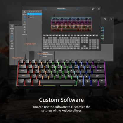 GM611 Mechanical Keyboard,Rainbow LED Backlit Gaming Wired Keyboards Compact Mini 61 Keys Portable 60 Percent Mechanical Keyboard with Black Keycaps,For Windows Laptop PC Linear Red Switches