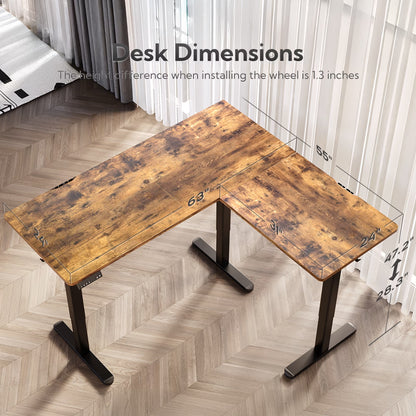 L Shaped Standing Desk Adjustable Height, Dual Motor Electric Corner Standing Desk, 63X55 Inch Sit Stand up Desk Table with Splice Board, Rustic Brown