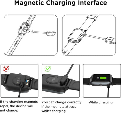 SKG V7 Pro Smart Watch Charger, 2 Pin Magnetic USB Replacement Charging Compatible with V7-2, Pro, Cyber, R8 Smart Watch (Black)