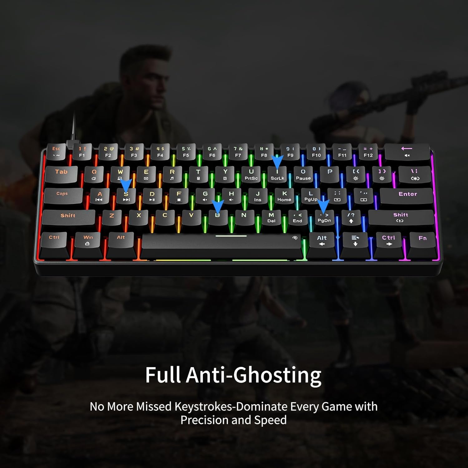 GM611 Mechanical Keyboard,Rainbow LED Backlit Gaming Wired Keyboards Compact Mini 61 Keys Portable 60 Percent Mechanical Keyboard with Black Keycaps,For Windows Laptop PC Linear Red Switches