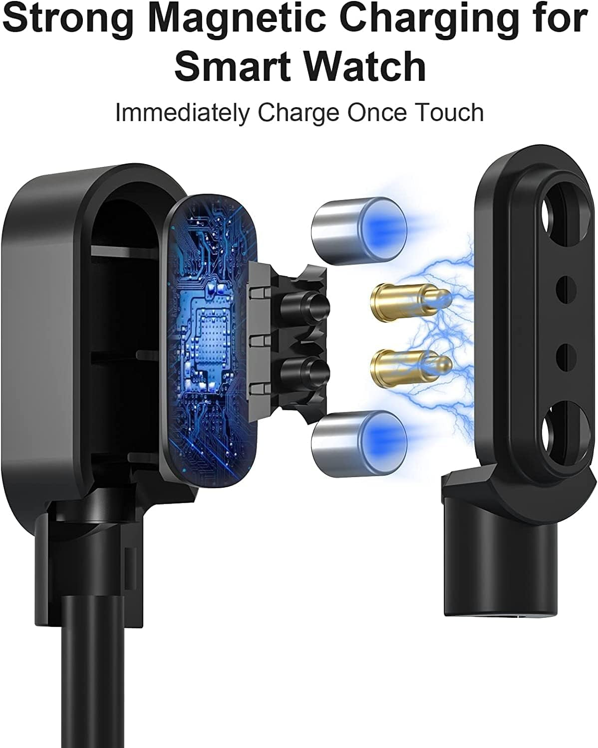 SKG V7 Pro Smart Watch Charger, 2 Pin Magnetic USB Replacement Charging Compatible with V7-2, Pro, Cyber, R8 Smart Watch (Black)