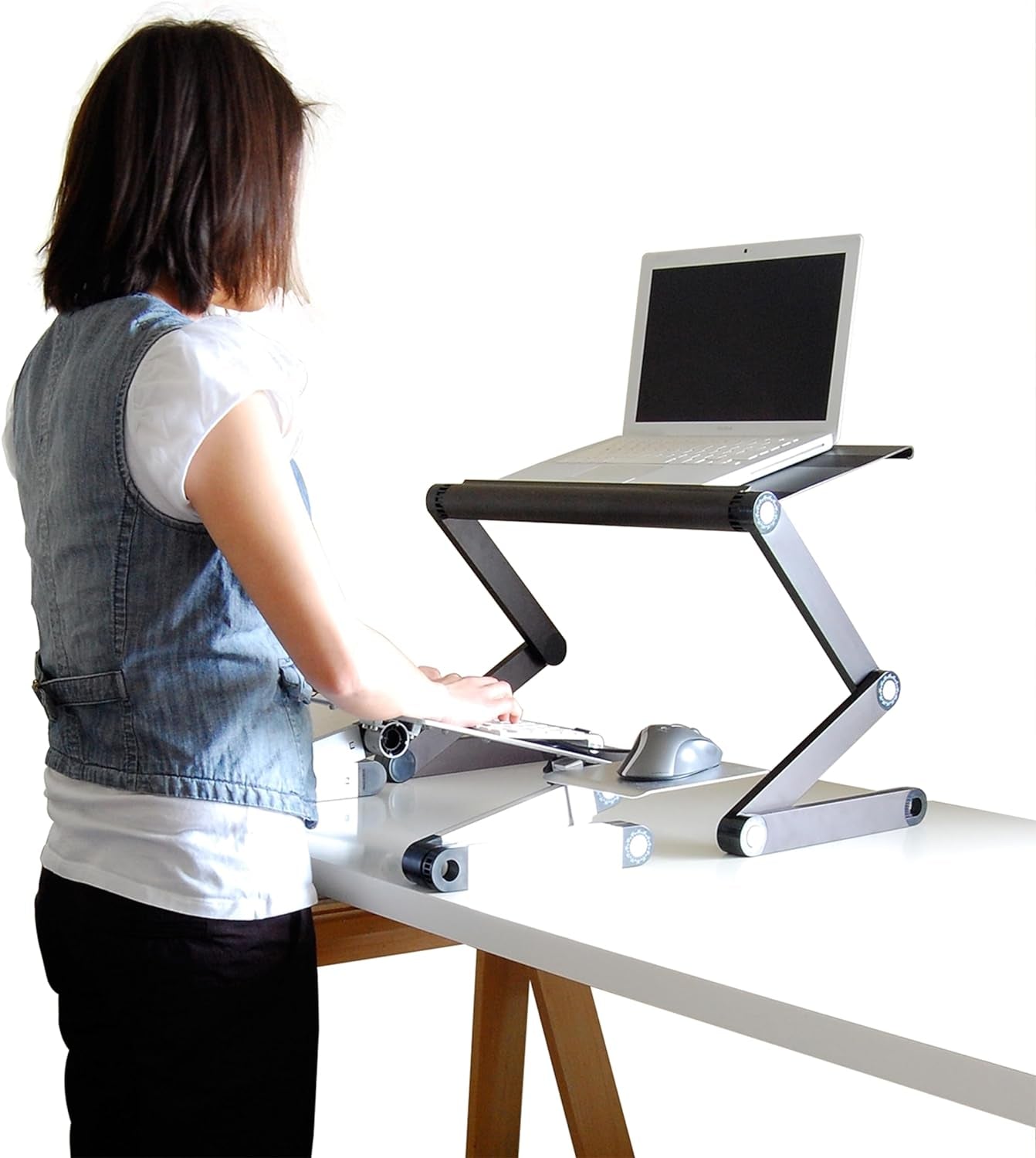 Workez Adjustable Standing Desk Converter W/2 Fans & 3 USB Ports, Sit to Stand Desk Riser Monitor Standing Computer Desk, Height & Angle Negative Tilt