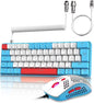 Lexonelec T60PRO 60% Mechanical Keyboard and Mouse Combo+Coiled USB C Cable, Compact RGB LED Backlit Keyboard, Linear Red Switch, 6400 DPI Programmable RGB Mouse for PC Mac Gamer(Blue&White)