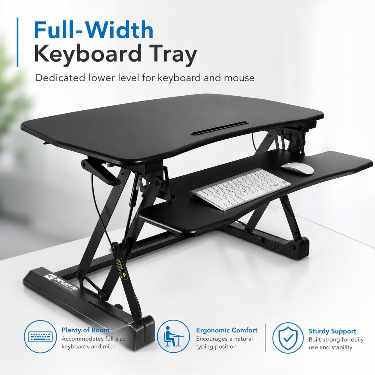 35.5" Standing Desk Converter with Keyboard Tray – Adjustable Sit Stand Desk Riser for Dual Monitors – Dual Gas Spring Height Adjustable Desktop Workstation Topper – Black