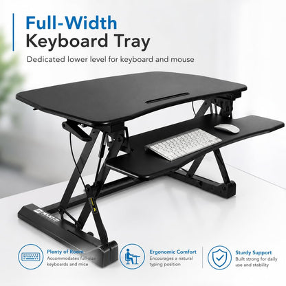 35.5" Standing Desk Converter with Keyboard Tray – Adjustable Sit Stand Desk Riser for Dual Monitors – Dual Gas Spring Height Adjustable Desktop Workstation Topper – Black