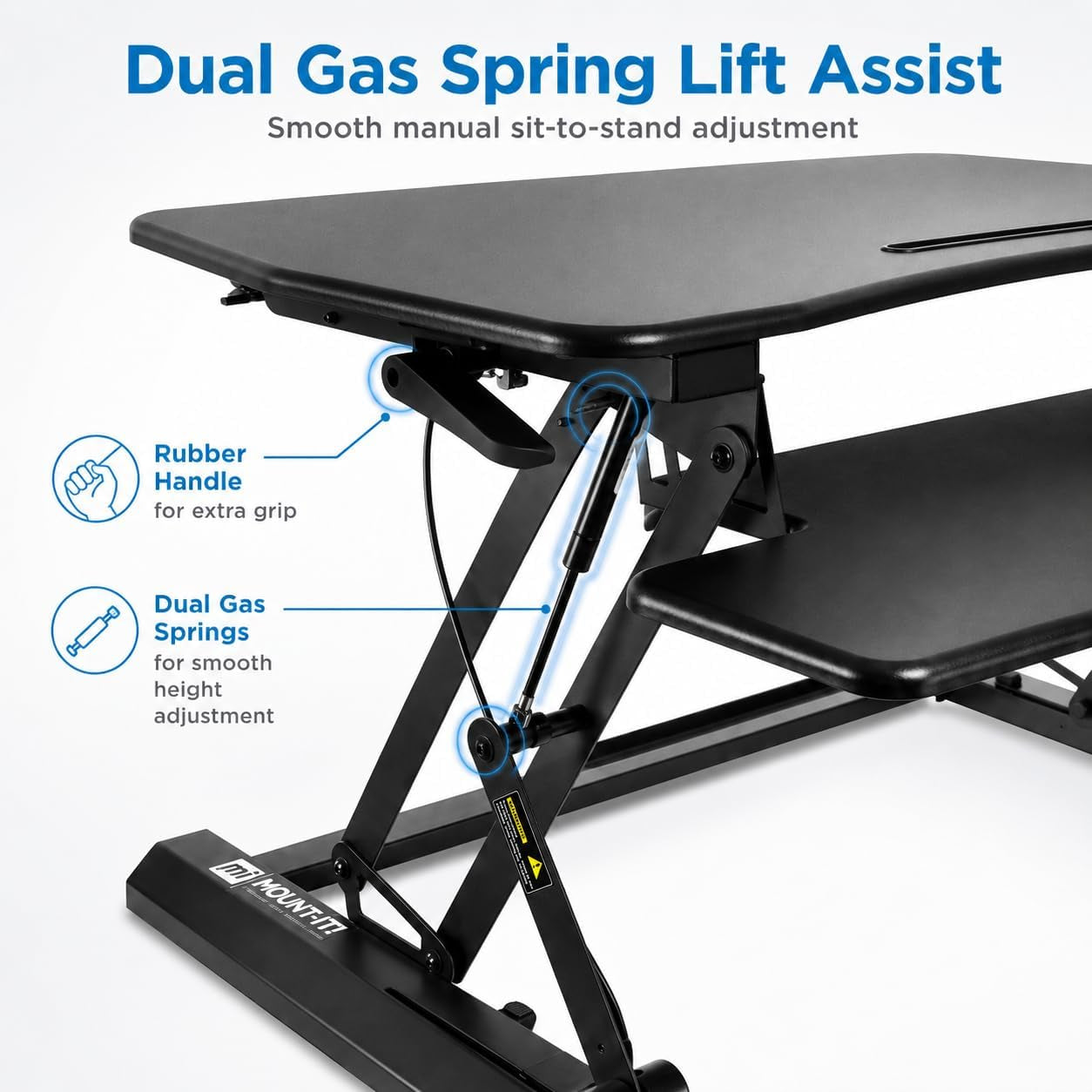 35.5" Standing Desk Converter with Keyboard Tray – Adjustable Sit Stand Desk Riser for Dual Monitors – Dual Gas Spring Height Adjustable Desktop Workstation Topper – Black