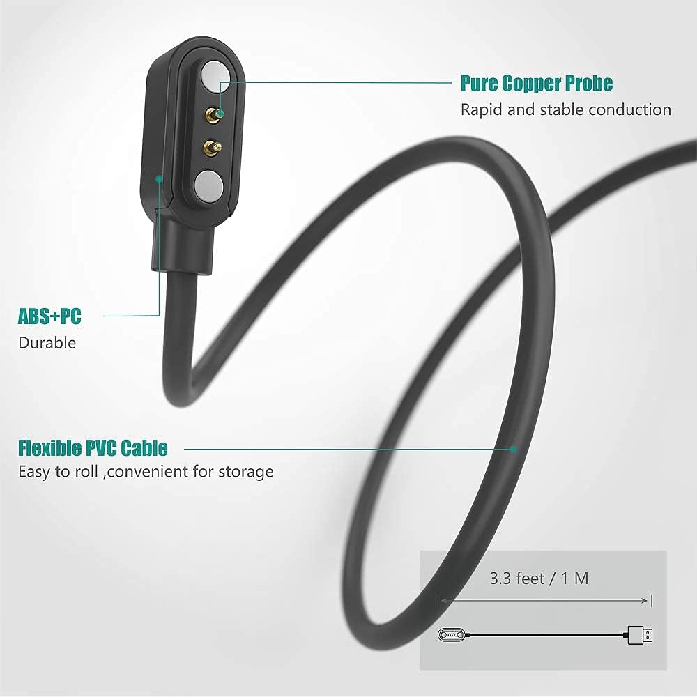 SKG V7 Pro Smart Watch Charger, 2 Pin Magnetic USB Replacement Charging Compatible with V7-2, Pro, Cyber, R8 Smart Watch (Black)