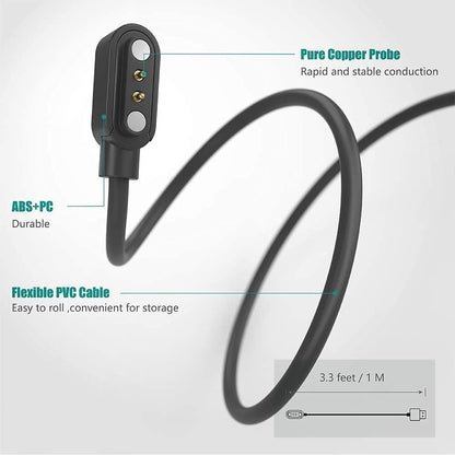SKG V7 Pro Smart Watch Charger, 2 Pin Magnetic USB Replacement Charging Compatible with V7-2, Pro, Cyber, R8 Smart Watch (Black)