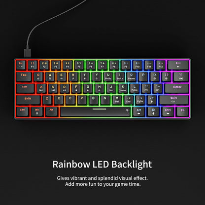 GM611 Mechanical Keyboard,Rainbow LED Backlit Gaming Wired Keyboards Compact Mini 61 Keys Portable 60 Percent Mechanical Keyboard with Black Keycaps,For Windows Laptop PC Linear Red Switches