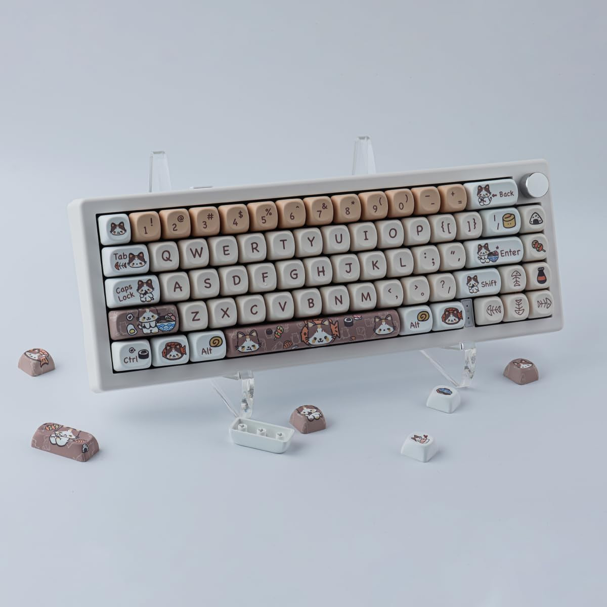 PBT Keycaps 143 Keys Cute Keycaps Dye-Sublimation Kitty-Cat Keycaps Set MOA Profile Custom Keycaps for Cherry Gateron MX Swithes Mechanical Keyboards
