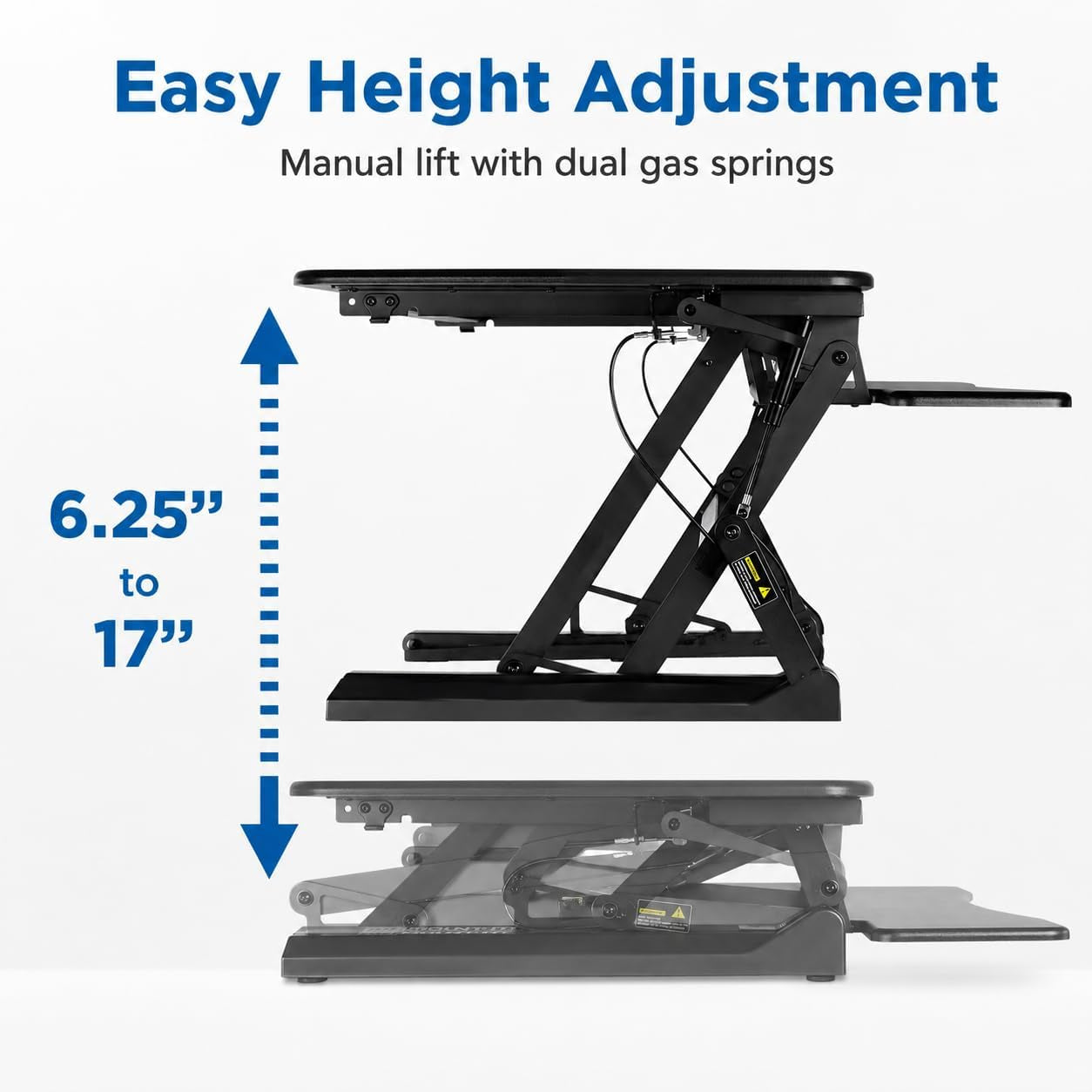 35.5" Standing Desk Converter with Keyboard Tray – Adjustable Sit Stand Desk Riser for Dual Monitors – Dual Gas Spring Height Adjustable Desktop Workstation Topper – Black