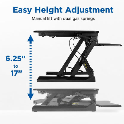 35.5" Standing Desk Converter with Keyboard Tray – Adjustable Sit Stand Desk Riser for Dual Monitors – Dual Gas Spring Height Adjustable Desktop Workstation Topper – Black
