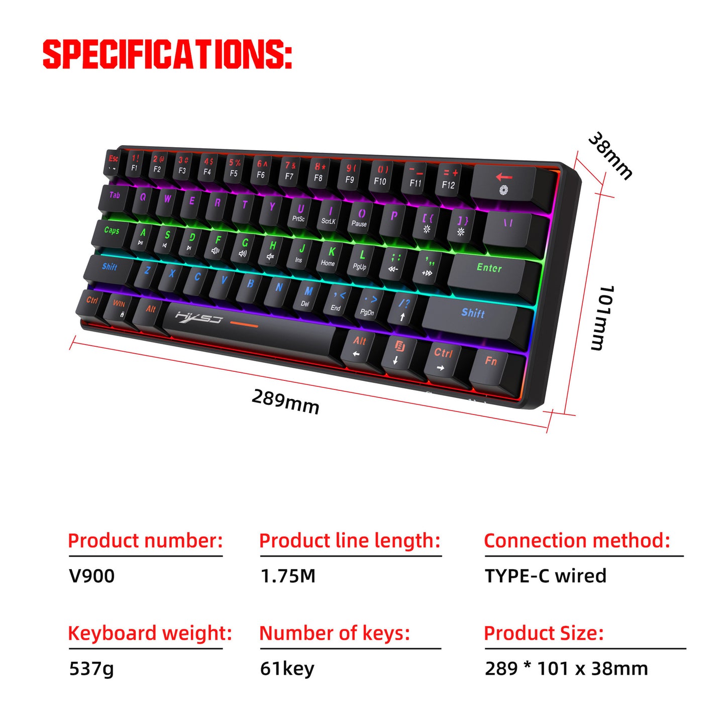 Portable Mini Green Axis Multi-Light Colorful Keyboard