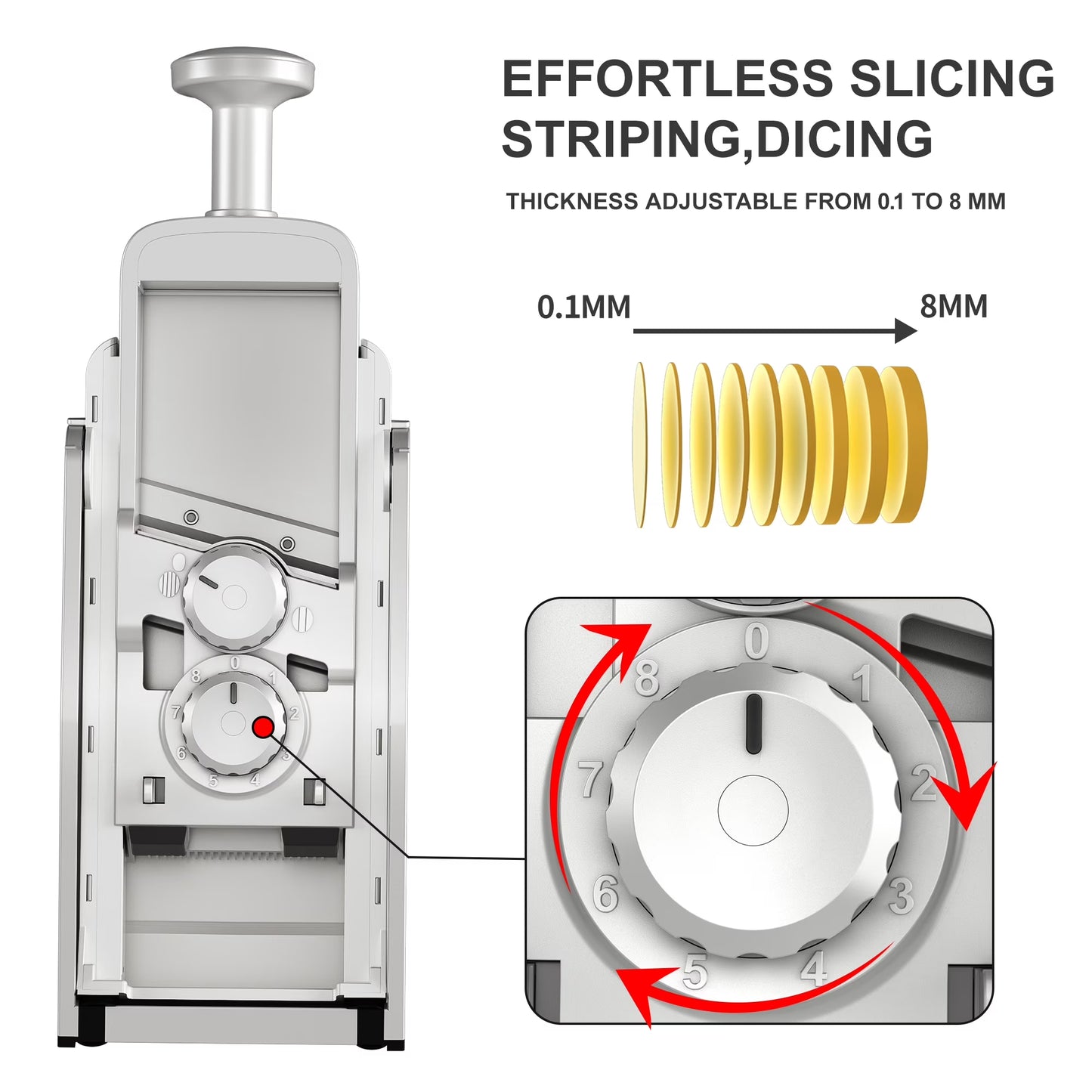 5-In-1 Vegetable Slicer with Container - Adjustable Mandoline Chopper, Slicer, Dicer, Grater for Kitchen, Stainless Steel with 0.1-8Mm Thickness & Dishwasher Safe Food Prep Tool