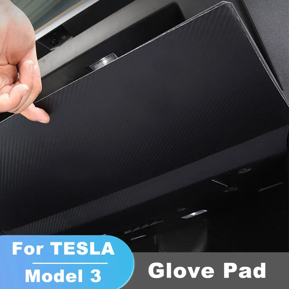 Carbon Fiber Glove Box Cover Leater Sticker for Tesla Model 3 17-23 Car Interior Accessories Copilot anti Kick Protection Patch