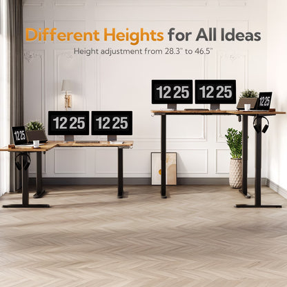 L Shaped Standing Desk Adjustable Height, Dual Motor Electric Corner Standing Desk, 63X55 Inch Sit Stand up Desk Table with Splice Board, Rustic Brown