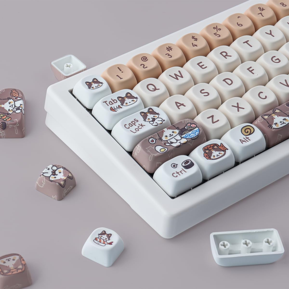 PBT Keycaps 143 Keys Cute Keycaps Dye-Sublimation Kitty-Cat Keycaps Set MOA Profile Custom Keycaps for Cherry Gateron MX Swithes Mechanical Keyboards