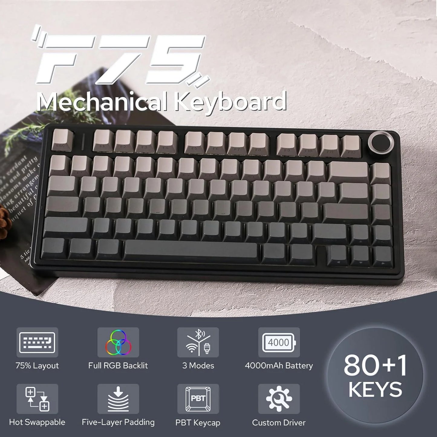 F75 Wireless Mechanical Keyboard(Black)