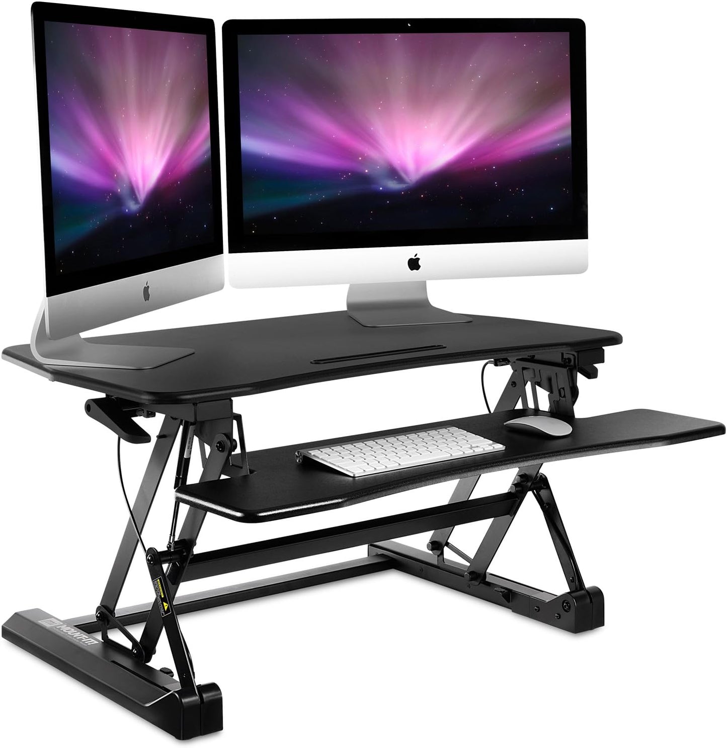 35.5" Standing Desk Converter with Keyboard Tray – Adjustable Sit Stand Desk Riser for Dual Monitors – Dual Gas Spring Height Adjustable Desktop Workstation Topper – Black