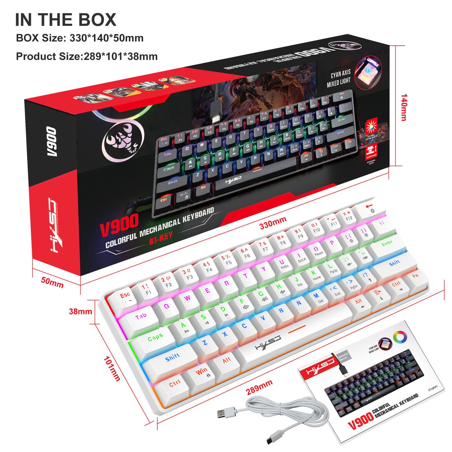 Portable Mini Green Axis Multi-Light Colorful Keyboard