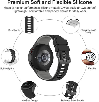 For Galaxy Watch 7/6/5/4/FE 40Mm 44Mm Bands, No Gap Soft Silicone Sport Strap Wristbands Compatible with Samasung Galaxy Watch 7/ Watch 6 Classic 43Mm 47Mm/Watch 5 Pro 45Mm/Watch 4 Classic 42Mm 46Mm