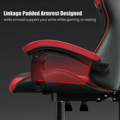 Gaming Chair Office Chair, Ergonomic Game Chair with Headrest & Lumbar Pillow, Black Red