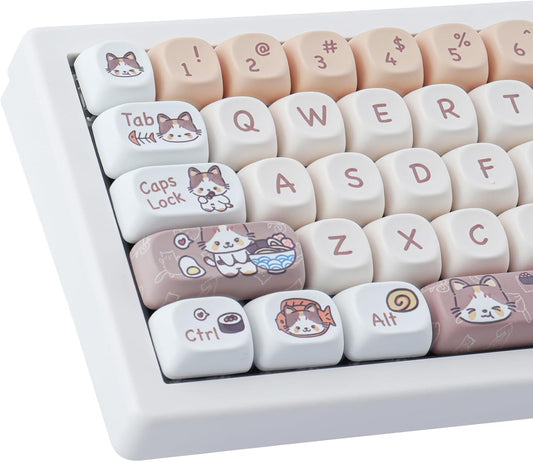 PBT Keycaps 143 Keys Cute Keycaps Dye-Sublimation Kitty-Cat Keycaps Set MOA Profile Custom Keycaps for Cherry Gateron MX Swithes Mechanical Keyboards