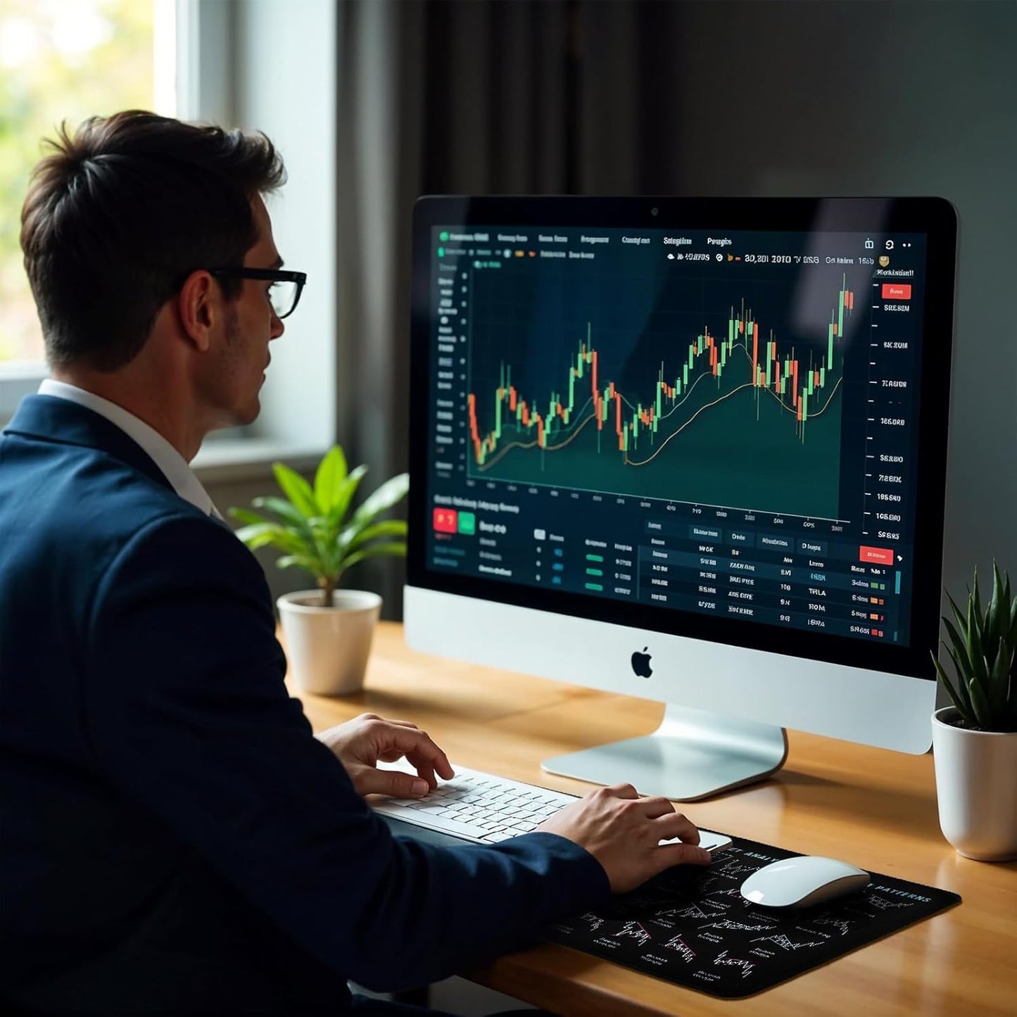 Stock Market Invest Day Trader Trading Mouse Pad Chart Patterns Cheat Sheet, Large Computer Mouse Pad Stock Market Desk Mat with Stitched Edges for Home Office 31X11 Inch