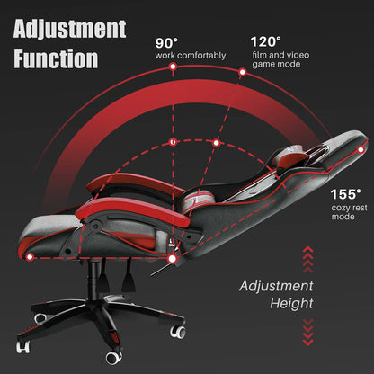 Gaming Chair Office Chair, Ergonomic Game Chair with Headrest & Lumbar Pillow, Black Red