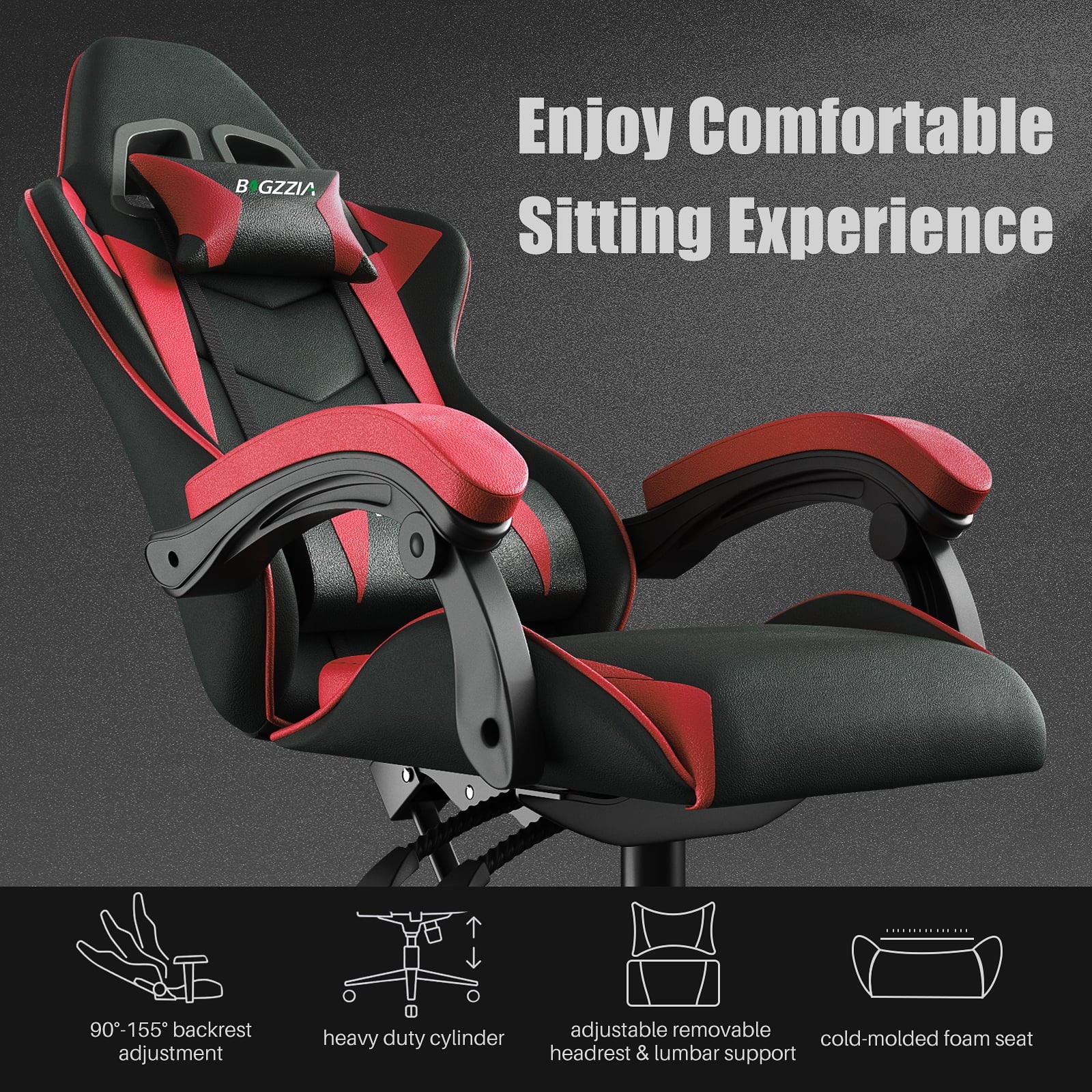 Gaming Chair Office Chair, Ergonomic Game Chair with Headrest & Lumbar Pillow, Black Red
