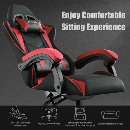 Gaming Chair Office Chair, Ergonomic Game Chair with Headrest & Lumbar Pillow, Black Red
