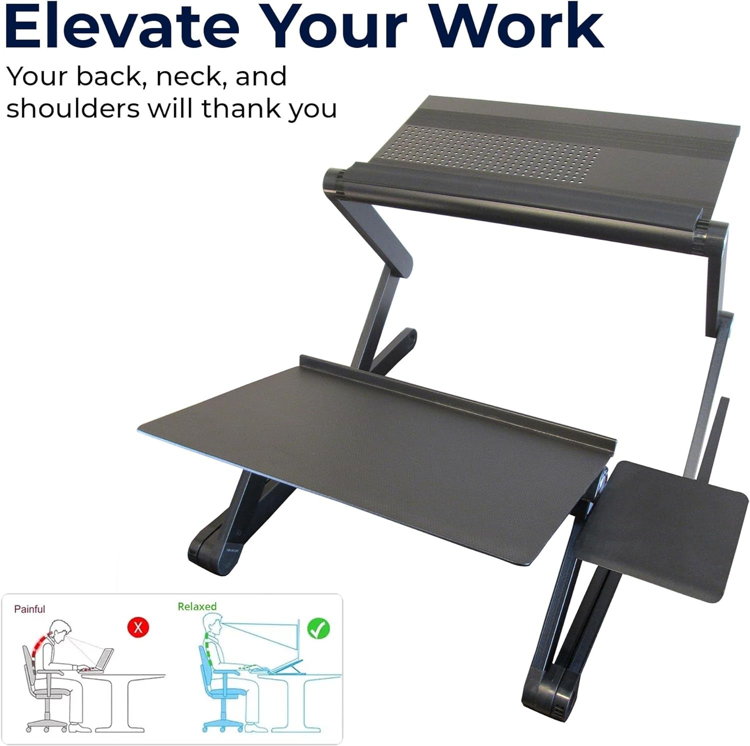 Workez Adjustable Standing Desk Converter W/2 Fans & 3 USB Ports, Sit to Stand Desk Riser Monitor Standing Computer Desk, Height & Angle Negative Tilt
