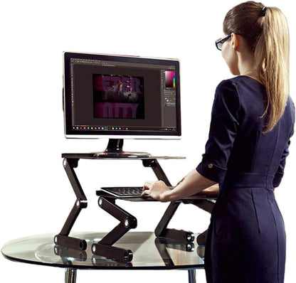 Workez Adjustable Standing Desk Converter W/2 Fans & 3 USB Ports, Sit to Stand Desk Riser Monitor Standing Computer Desk, Height & Angle Negative Tilt