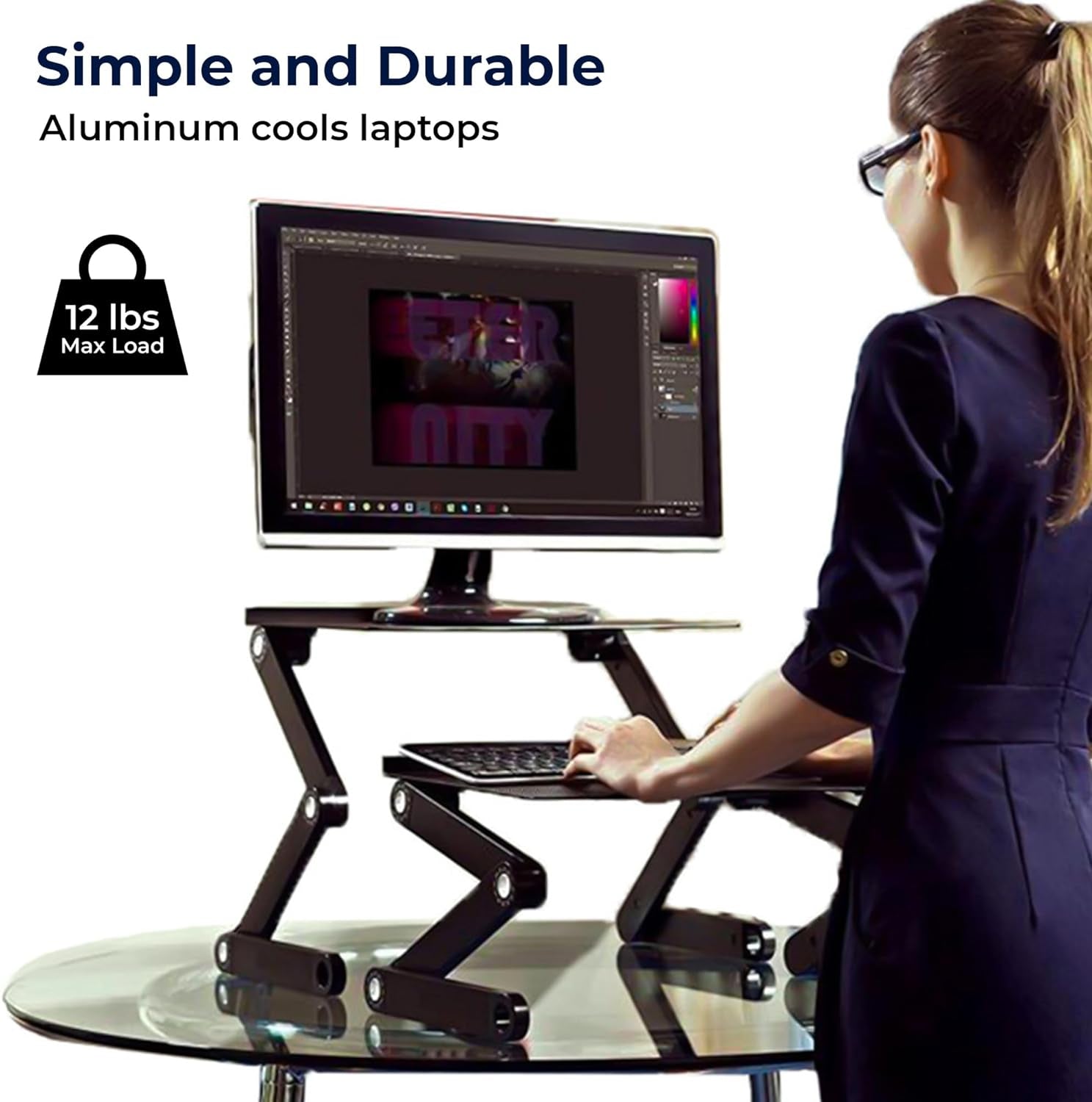 Workez Adjustable Standing Desk Converter W/2 Fans & 3 USB Ports, Sit to Stand Desk Riser Monitor Standing Computer Desk, Height & Angle Negative Tilt