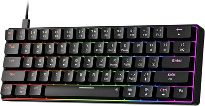 GM611 Mechanical Keyboard,Rainbow LED Backlit Gaming Wired Keyboards Compact Mini 61 Keys Portable 60 Percent Mechanical Keyboard with Black Keycaps,For Windows Laptop PC Linear Red Switches