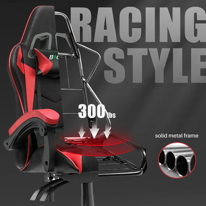 Gaming Chair Office Chair, Ergonomic Game Chair with Headrest & Lumbar Pillow, Black Red