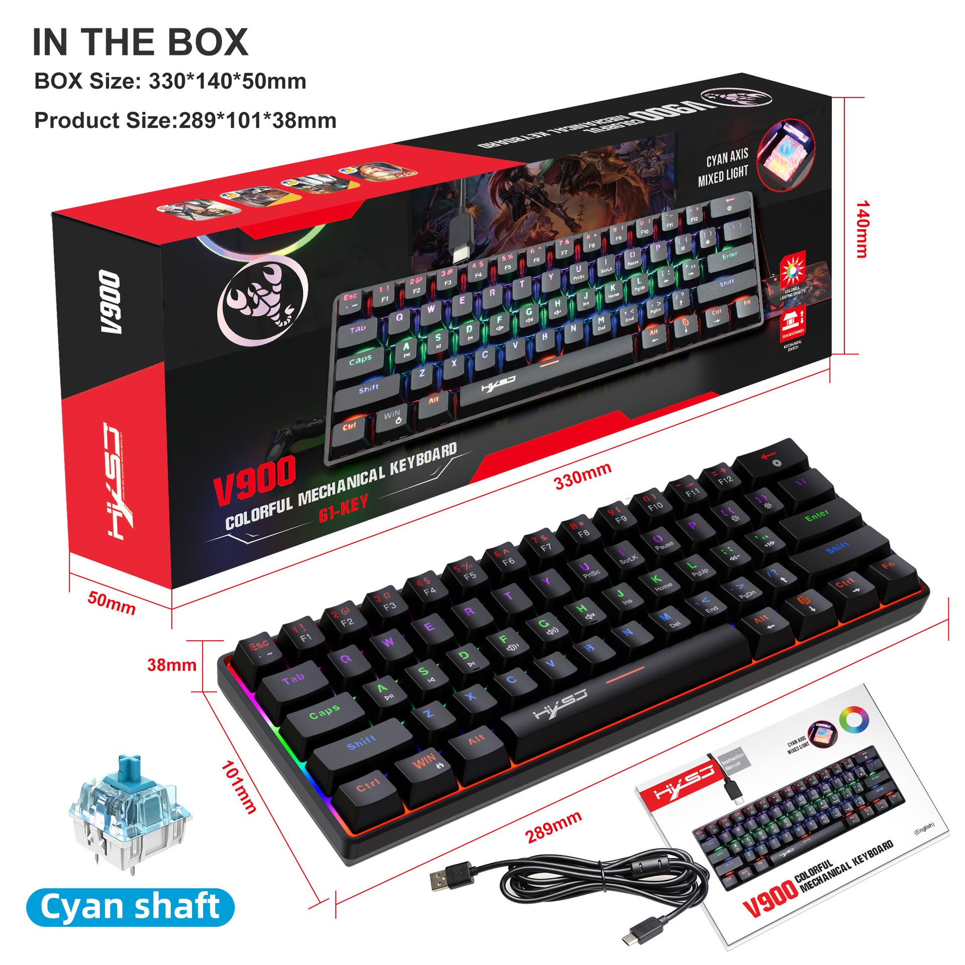 Portable Mini Green Axis Multi-Light Colorful Keyboard