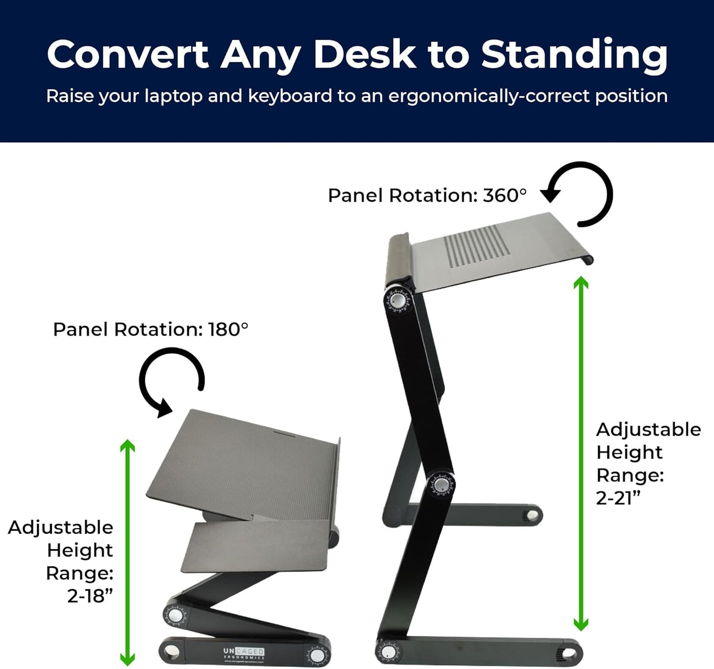 Workez Adjustable Standing Desk Converter W/2 Fans & 3 USB Ports, Sit to Stand Desk Riser Monitor Standing Computer Desk, Height & Angle Negative Tilt