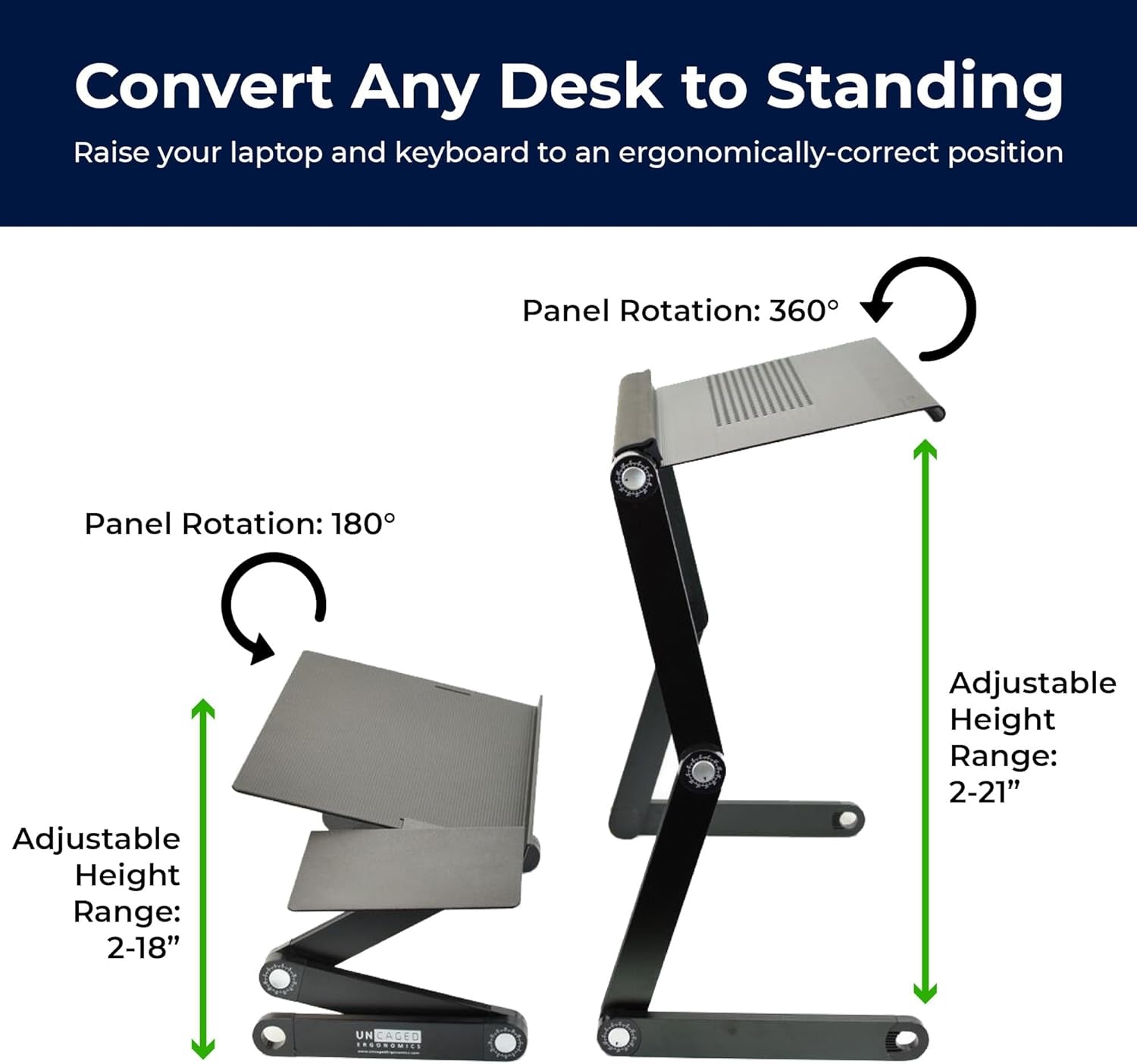 Workez Adjustable Standing Desk Converter W/2 Fans & 3 USB Ports, Sit to Stand Desk Riser Monitor Standing Computer Desk, Height & Angle Negative Tilt