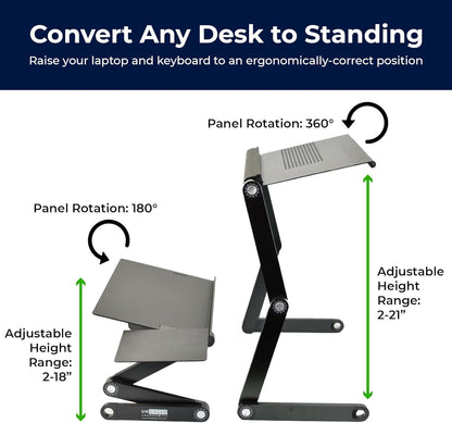 Workez Adjustable Standing Desk Converter W/2 Fans & 3 USB Ports, Sit to Stand Desk Riser Monitor Standing Computer Desk, Height & Angle Negative Tilt