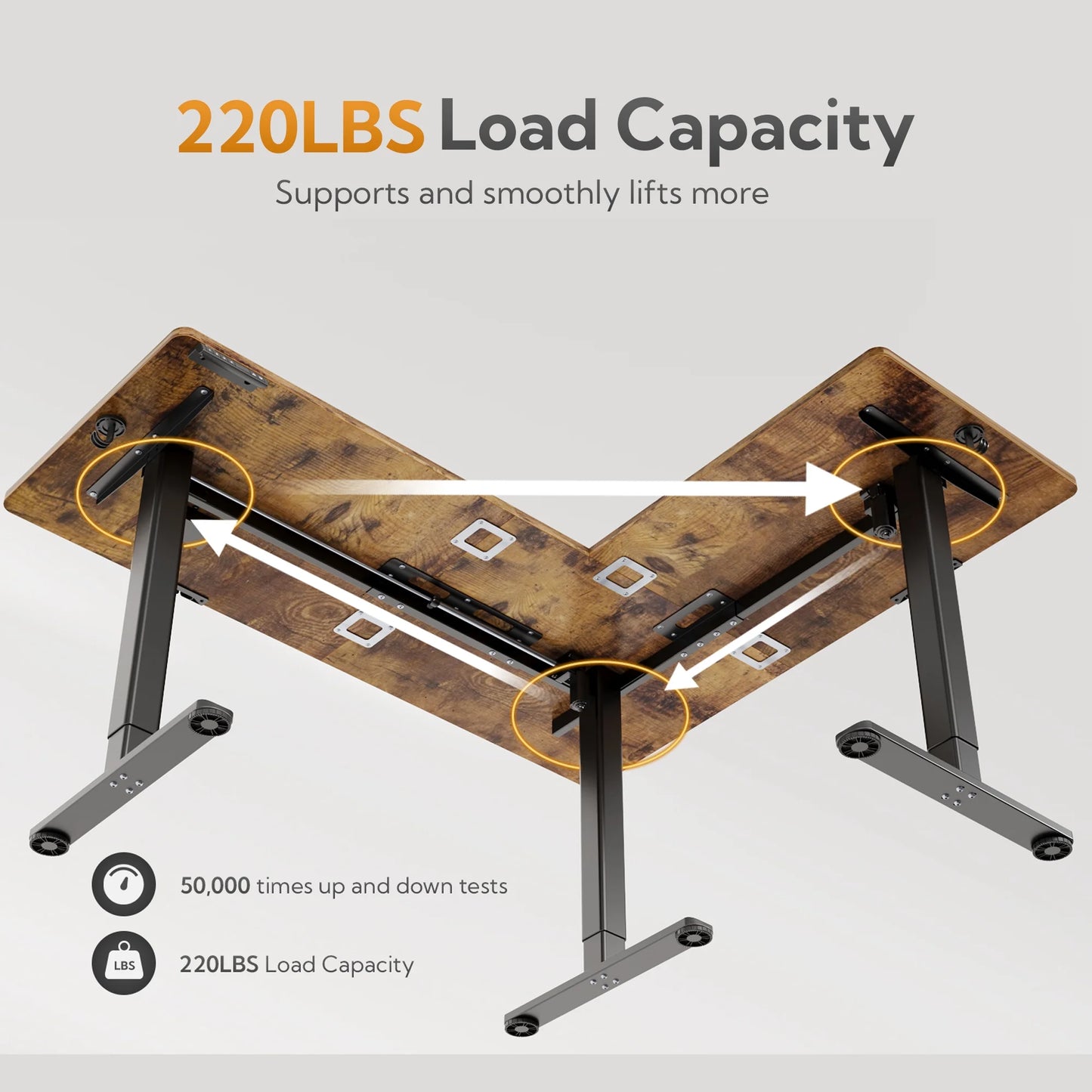 L Shaped Standing Desk Adjustable Height, Dual Motor Electric Corner Standing Desk, 63X55 Inch Sit Stand up Desk Table with Splice Board, Rustic Brown