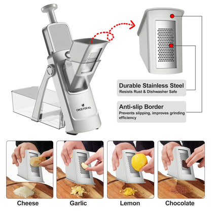 5-In-1 Vegetable Slicer with Container - Adjustable Mandoline Chopper, Slicer, Dicer, Grater for Kitchen, Stainless Steel with 0.1-8Mm Thickness & Dishwasher Safe Food Prep Tool