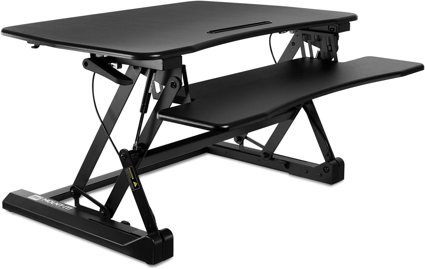 35.5" Standing Desk Converter with Keyboard Tray – Adjustable Sit Stand Desk Riser for Dual Monitors – Dual Gas Spring Height Adjustable Desktop Workstation Topper – Black