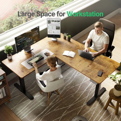 L Shaped Standing Desk Adjustable Height, Dual Motor Electric Corner Standing Desk, 63X55 Inch Sit Stand up Desk Table with Splice Board, Rustic Brown