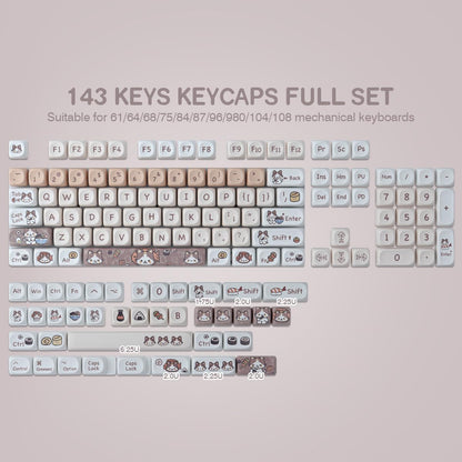 PBT Keycaps 143 Keys Cute Keycaps Dye-Sublimation Kitty-Cat Keycaps Set MOA Profile Custom Keycaps for Cherry Gateron MX Swithes Mechanical Keyboards