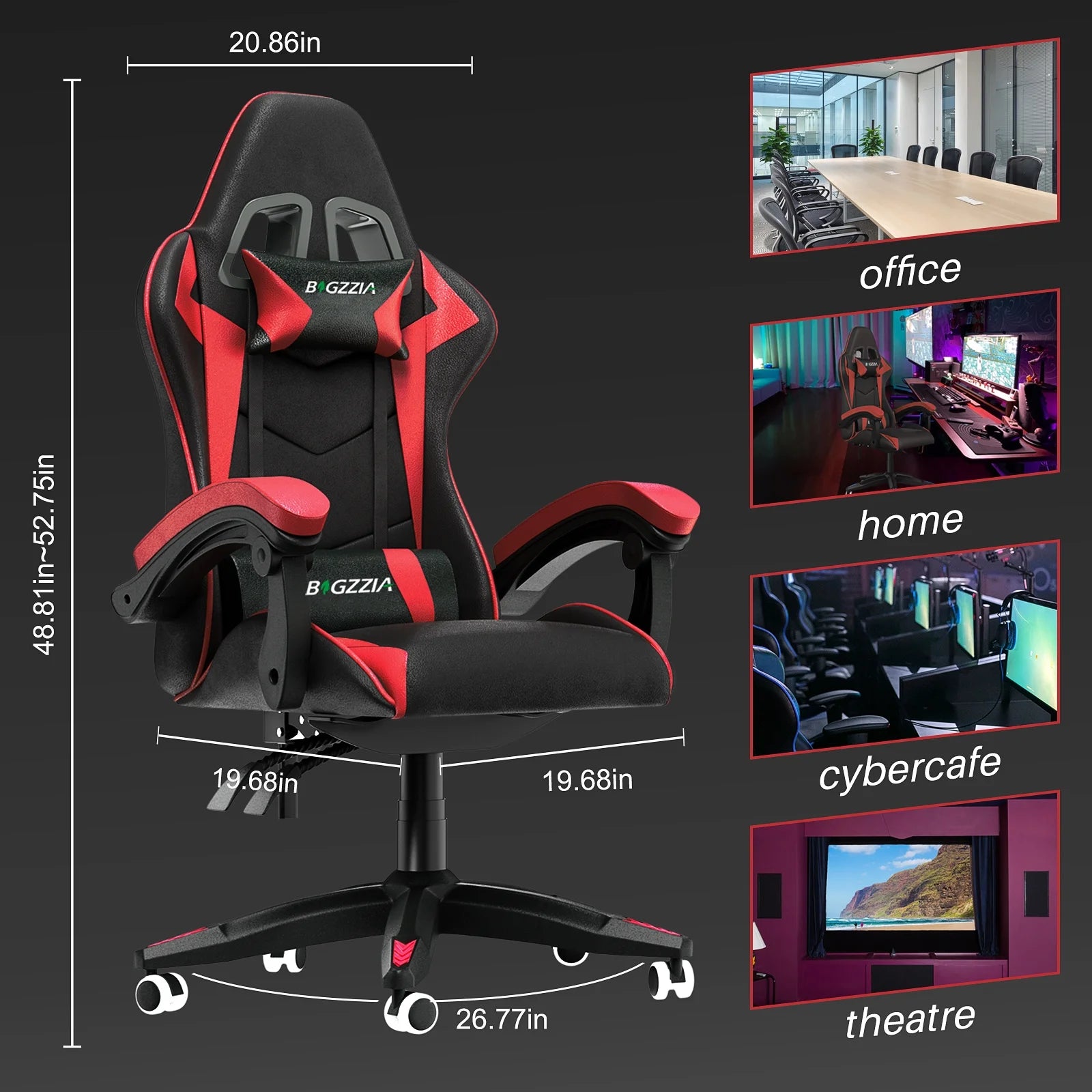 Gaming Chair Office Chair, Ergonomic Game Chair with Headrest & Lumbar Pillow, Black Red