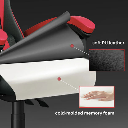 Gaming Chair Office Chair, Ergonomic Game Chair with Headrest & Lumbar Pillow, Black Red